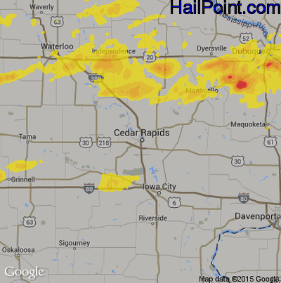 Hail Map for Cedar Rapids, IA Region on August 5, 2018