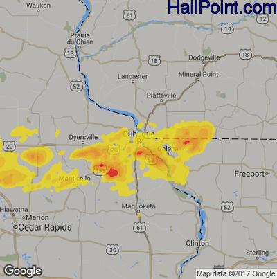 Hail Map for Dubuque, IA Region on August 5, 2018