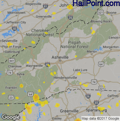 Hail Map for Asheville, NC Region on August 6, 2018