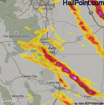 Hail Map for Colorado Springs, CO Region on August 6, 2018