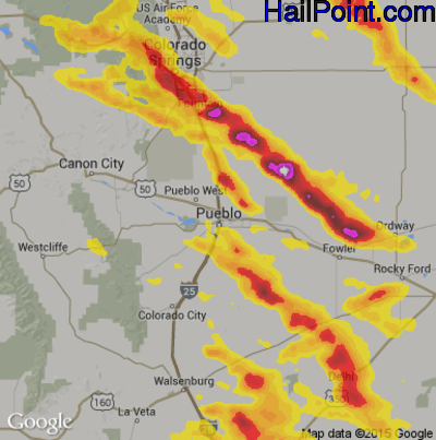 Hail Map for Pueblo, CO Region on August 6, 2018