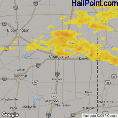 Hail Map for Champaign, IL Region on August 6, 2018