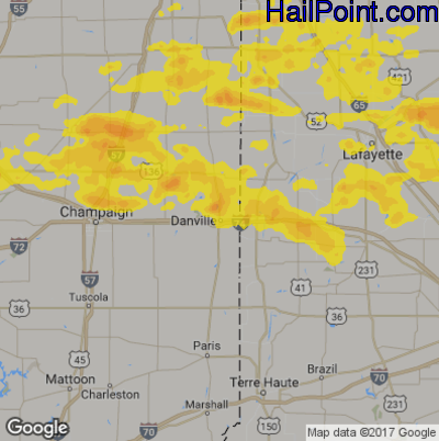Hail Map for Danville, IL Region on August 6, 2018