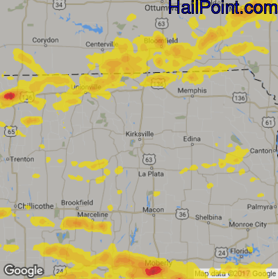 Hail Map for Kirskville, MS Region on August 6, 2018
