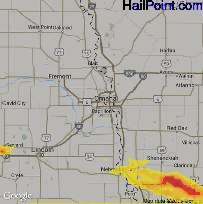 Hail Map for Omaha, NE Region on August 6, 2018