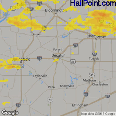 Hail Map for Decatur, IL Region on August 6, 2018