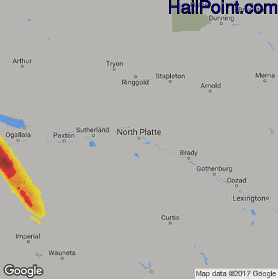 Hail Map for North Platte, NE Region on August 7, 2018
