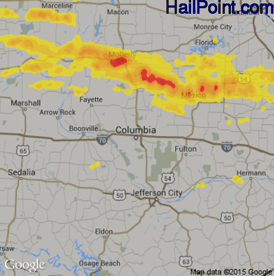 Hail Map for Columbia, MO Region on August 7, 2018