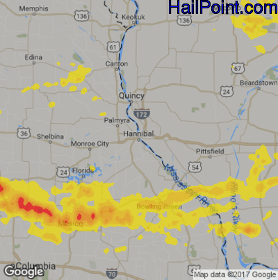 Hail Map for Hannibal, MS Region on August 7, 2018 