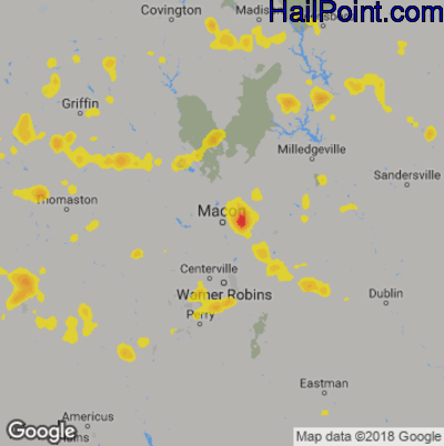 Hail Map for Macon, GA Region on August 7, 2018