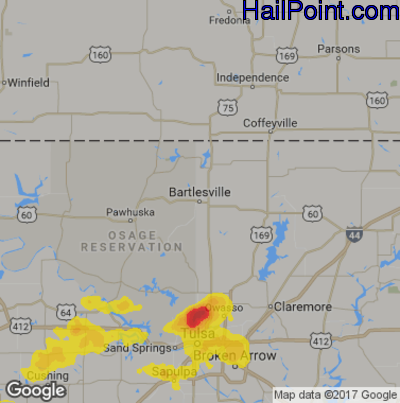 Hail Map for Bartlesville, OK Region on August 7, 2018