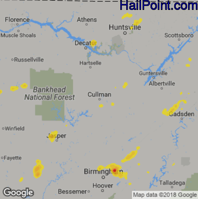 Hail Map for Cullman, AL Region on August 7, 2018 