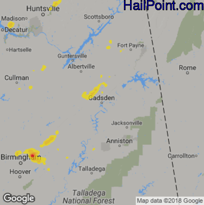 Hail Map for Gadsen, AL Region on August 7, 2018