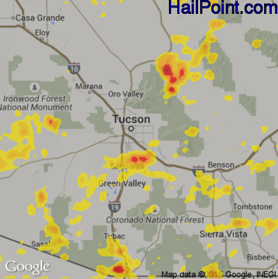 Hail Map for Tucson, AZ Region on August 7, 2018 