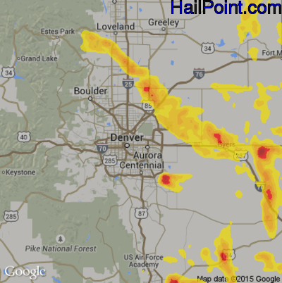 Hail Map for Denver, CO Region on August 7, 2018