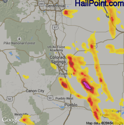 Hail Map for Colorado Springs, CO Region on August 7, 2018 