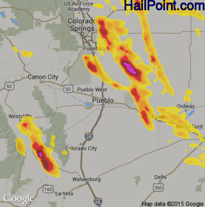 Hail Map for Pueblo, CO Region on August 7, 2018