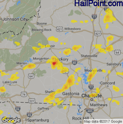 Hail Map for Hickory, NC Region on August 8, 2018