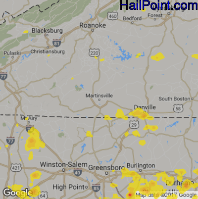 Hail Map for Martinsville, VA Region on August 8, 2018