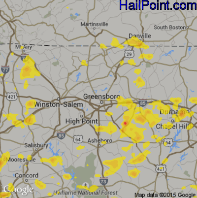 Hail Map for Greensboro, NC Region on August 8, 2018