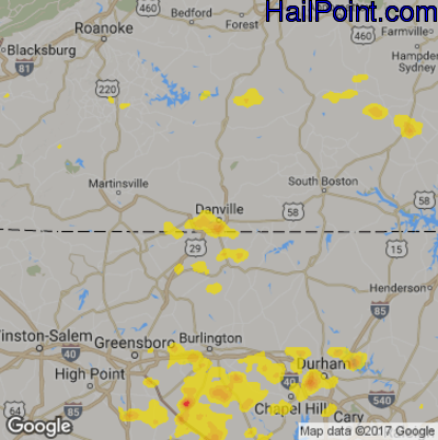 Hail Map for Danville, VA Region on August 8, 2018