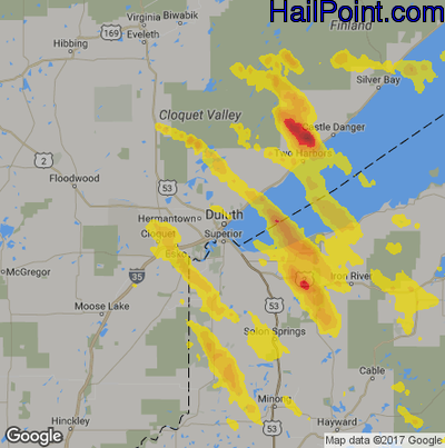 Hail Map for Duluth, MN Region on August 8, 2018