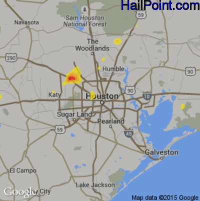 Hail Map for Houston, TX Region on August 9, 2018