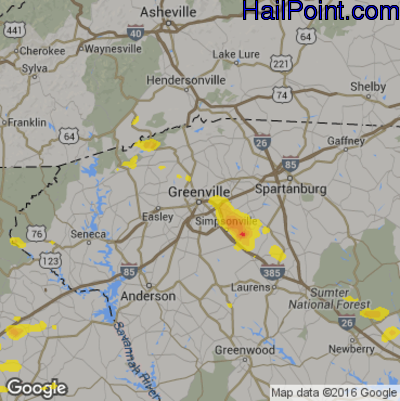 Hail Map for Greenville, SC Region on August 9, 2018