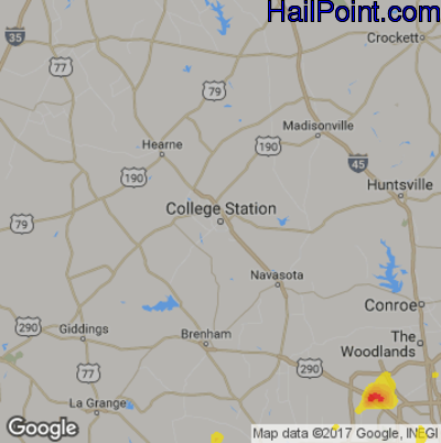 Hail Map for College Station, TX Region on August 9, 2018
