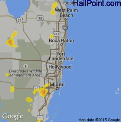 Hail Map for Fort Lauderdale, FL Region on August 9, 2018