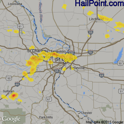 Hail Map for St. Louis, MO Region on August 10, 2018