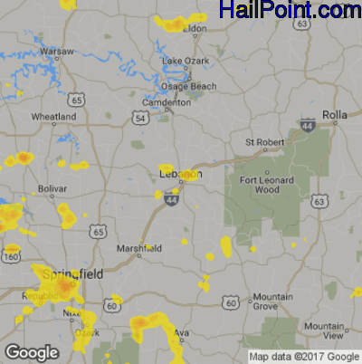 Hail Map for Lebanon, MS Region on August 10, 2018