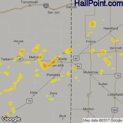 Hail Map for Clovis, NM Region on August 11, 2018