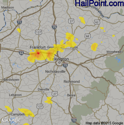 Hail Map for Lexington, KY Region on August 11, 2018