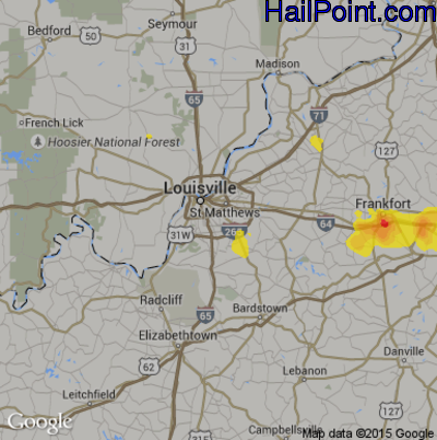 Hail Map for Louisville, KY Region on August 11, 2018