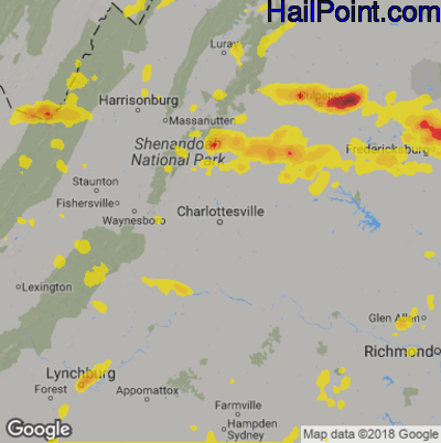 Hail Map for Charlotttesville, VA Region on August 12, 2018