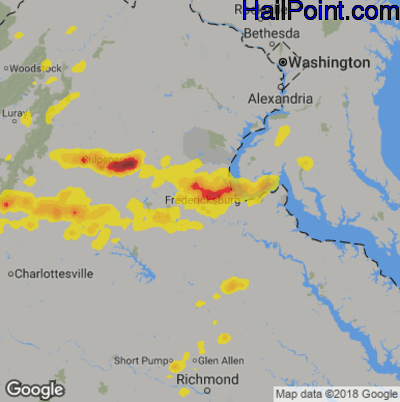 Hail Map for Fredericksburg, VA Region on August 12, 2018 