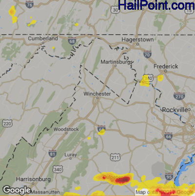 Hail Map for Winchester, VA Region on August 12, 2018