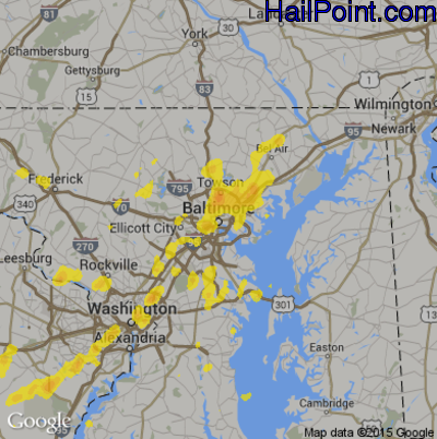 Hail Map for Baltimore, MD Region on August 13, 2018