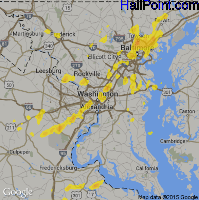 Hail Map for Washington, DC Region on August 13, 2018