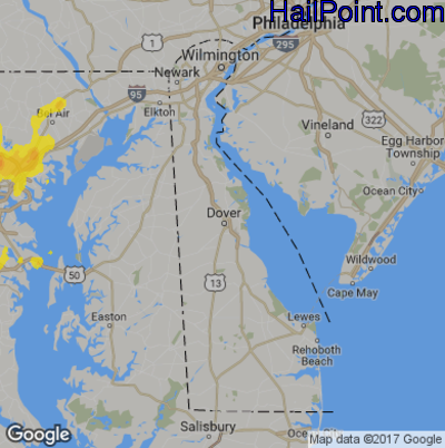 Hail Map for Dover, DE Region on August 13, 2018