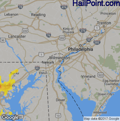 Hail Map for Wilmington, DE Region on August 13, 2018