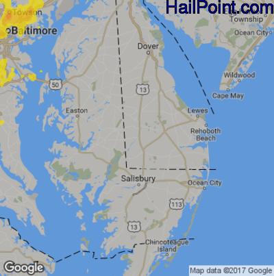 Hail Map for Seaford, DE Region on August 13, 2018