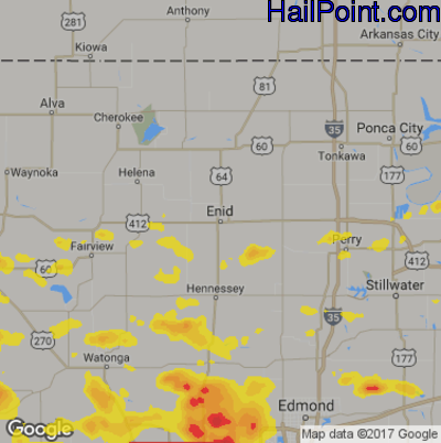 Hail Map for Enid, OK Region on August 14, 2018 