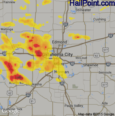 Hail Map for Oklahoma City, OK Region on August 14, 2018