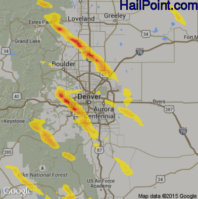 Hail Map for Denver, CO Region on August 14, 2018