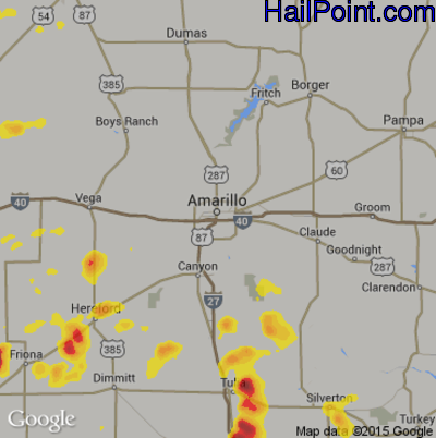 Hail Map for Amarillo, TX Region on August 15, 2018