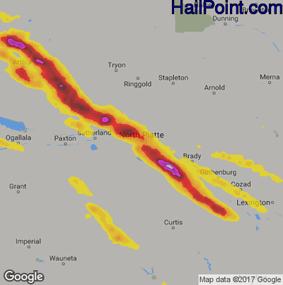 Hail Map for North Platte, NE Region on August 15, 2018