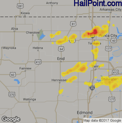 Hail Map for Enid, OK Region on August 16, 2018