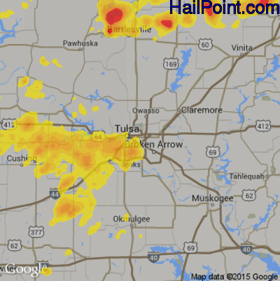 Hail Map for Tulsa, OK Region on August 16, 2018